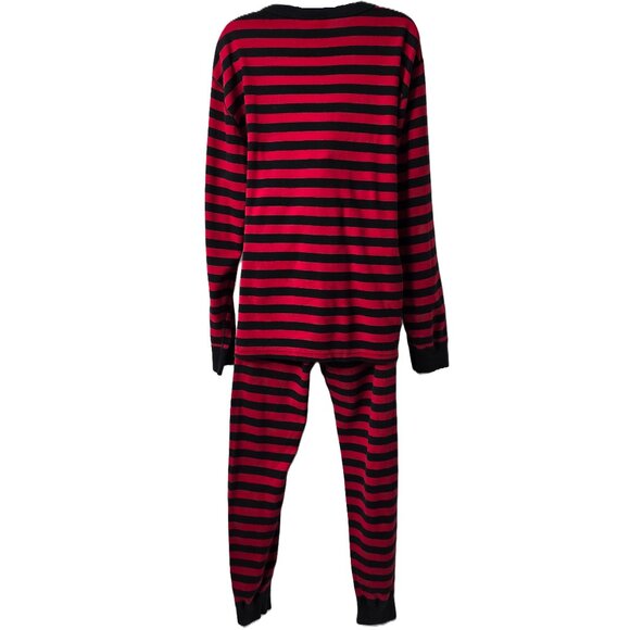 Hanna Andersson Incredibles Pajama Set L Women Disney Long John Black Red Stripe - Picture 2 of 5